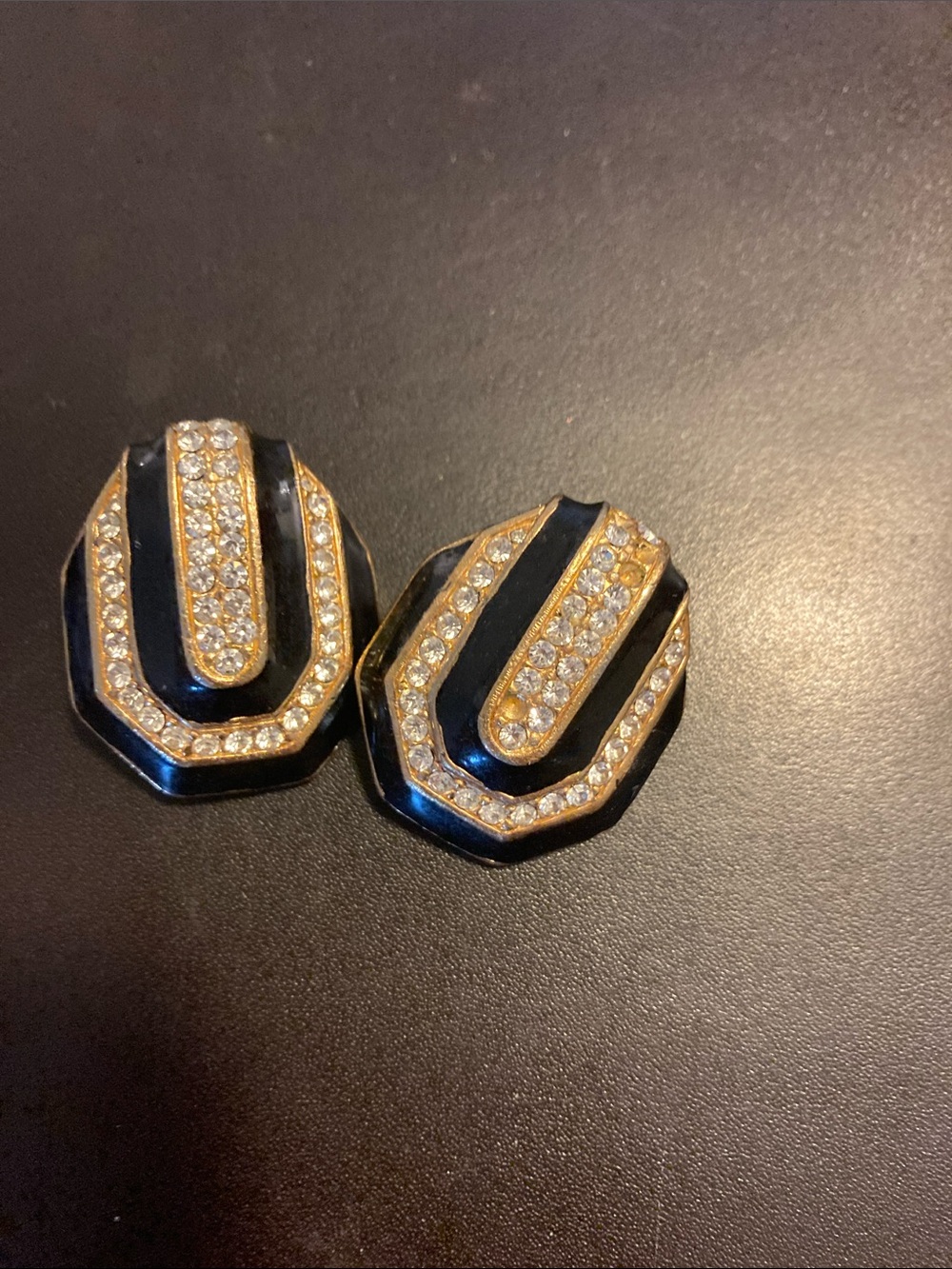Gold & Black Crystal Accent Clip-On Earrings
